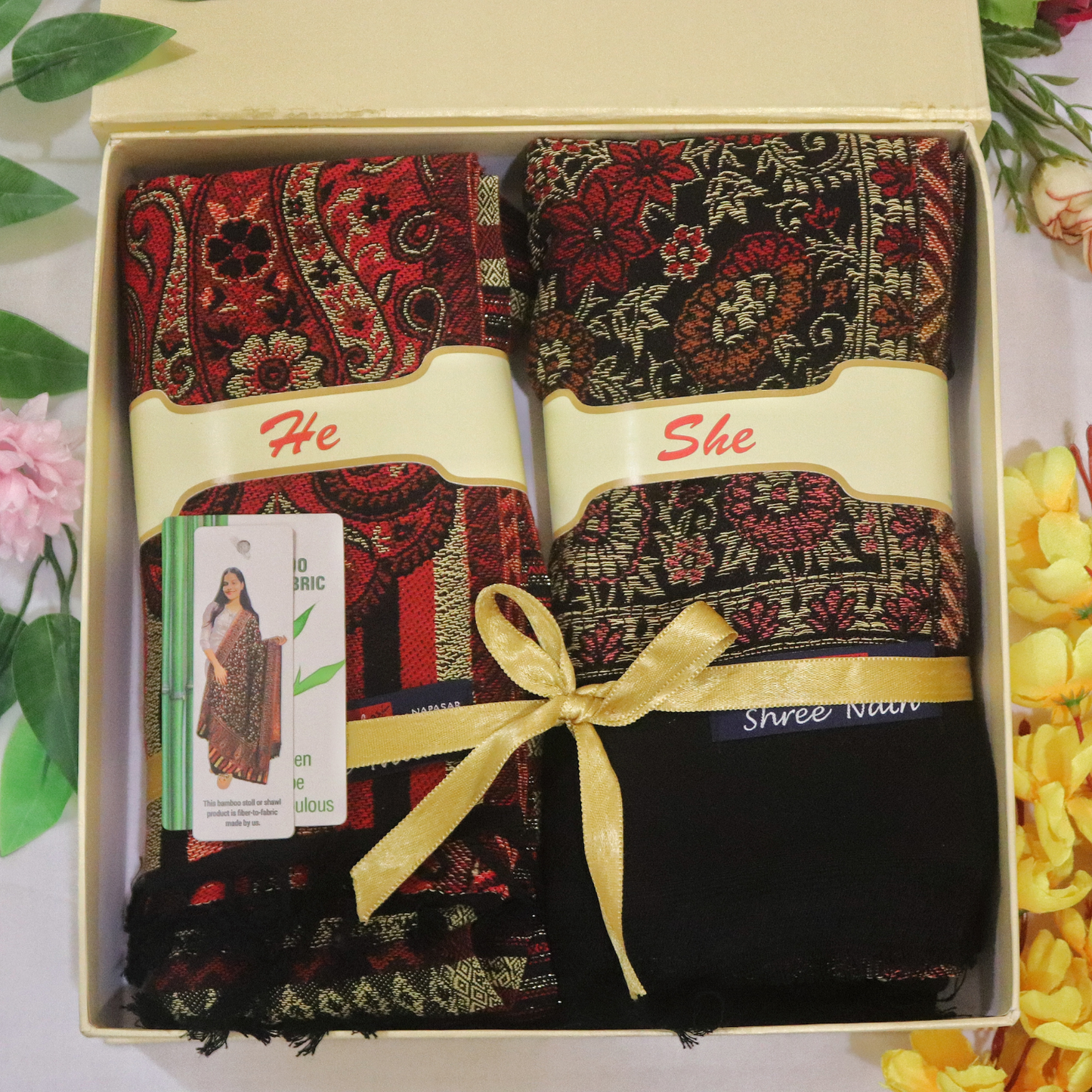 He & She Bamboo Stole Gift Set – Elegant Eco-Friendly Soft Shawls for Couple | Made in India