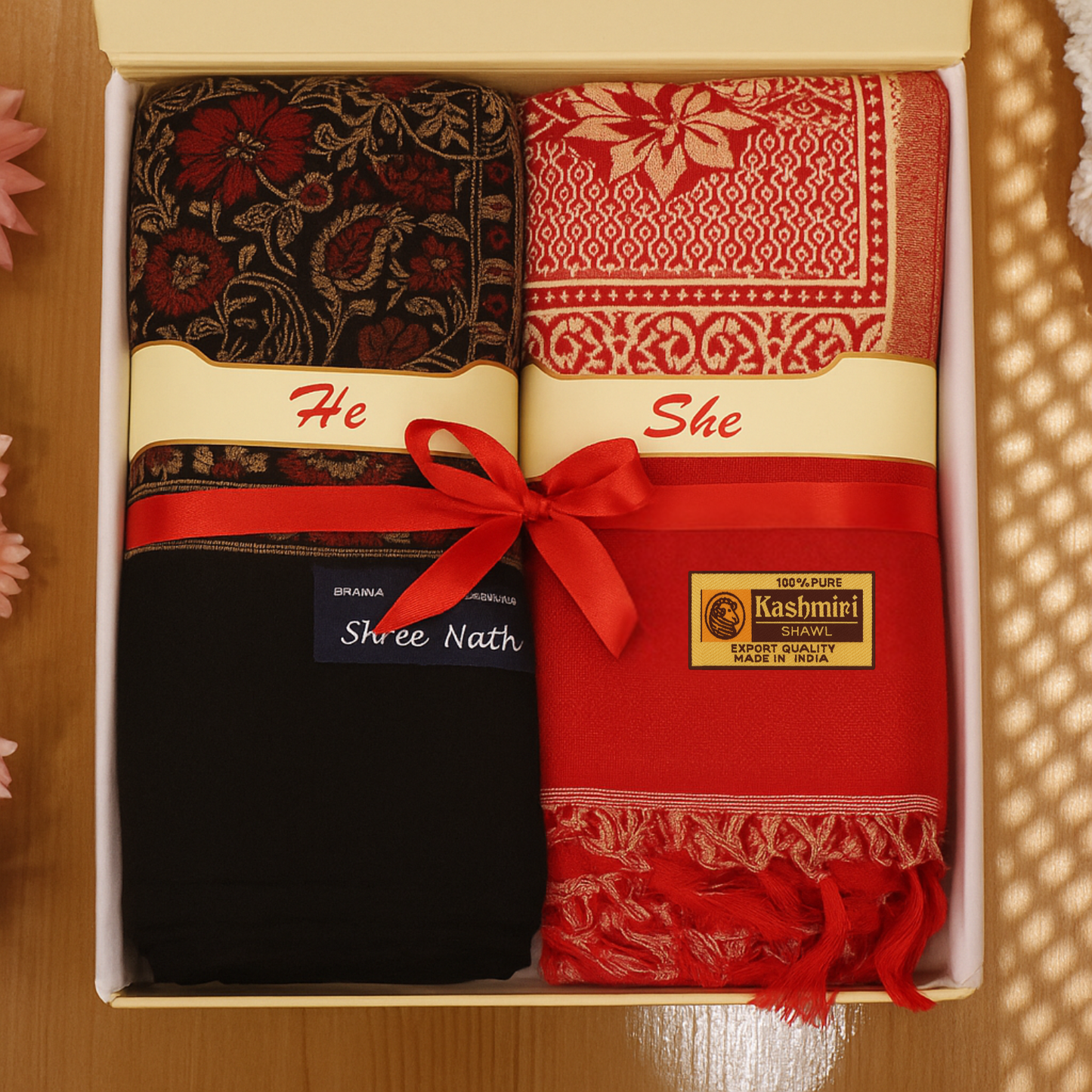 He & She Stole Gift Set – Bamboo & Kashmiri Stoles | Premium Couple Shawl Set | Made in India