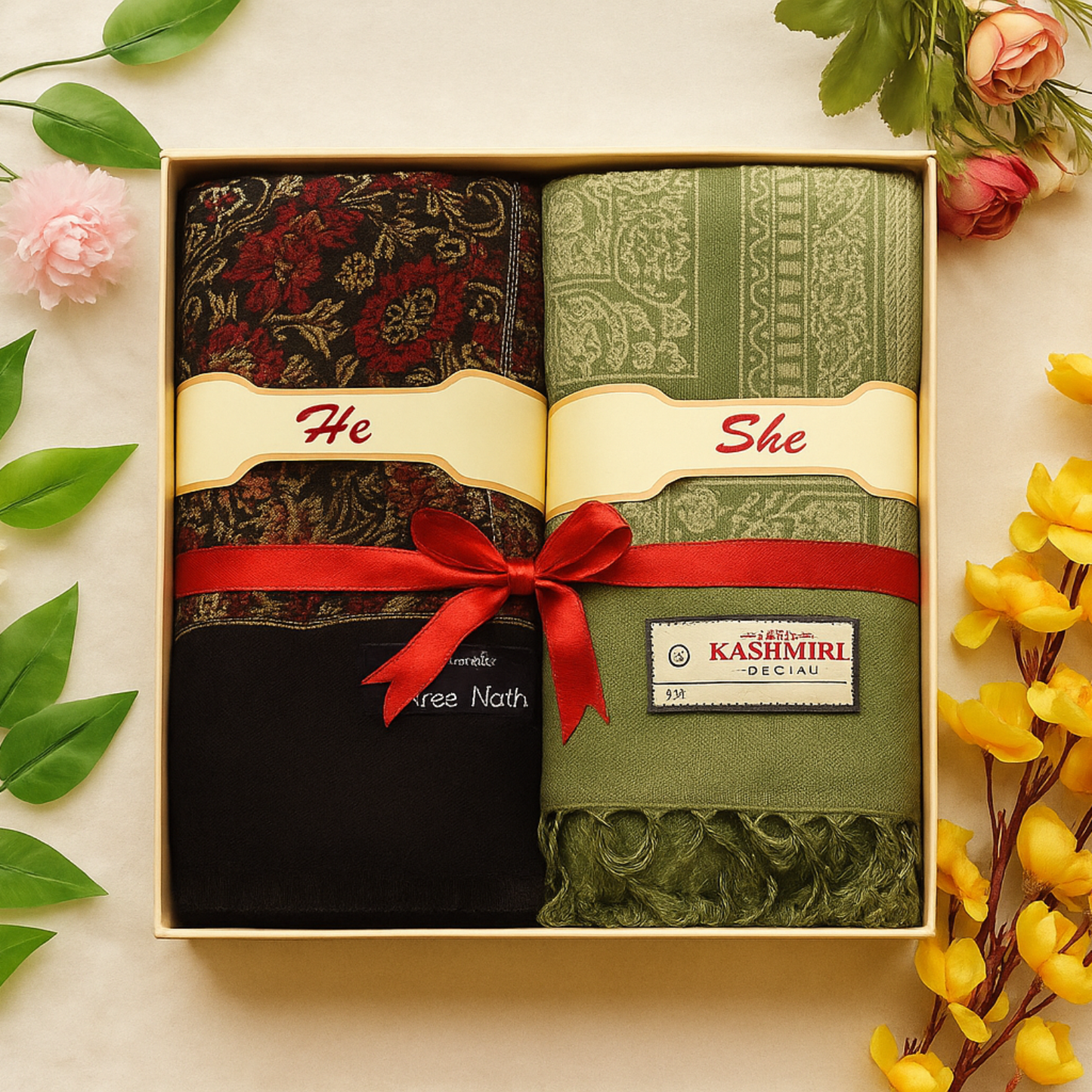 He & She Stole Gift Set – Bamboo & Kashmiri Special Stoles | Premium Couple Shawl Set | Made in India