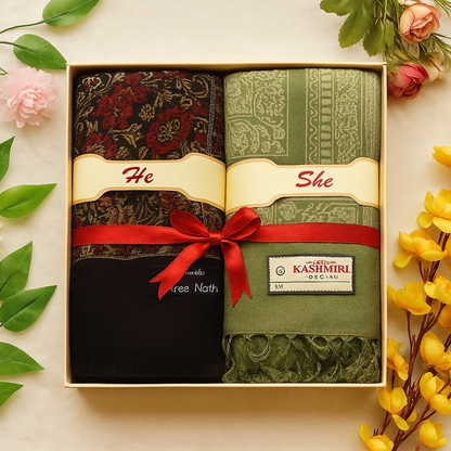 He & She Stole Gift Set – Bamboo & Kashmiri Special Stoles | Premium Couple Shawl Set | Made in India