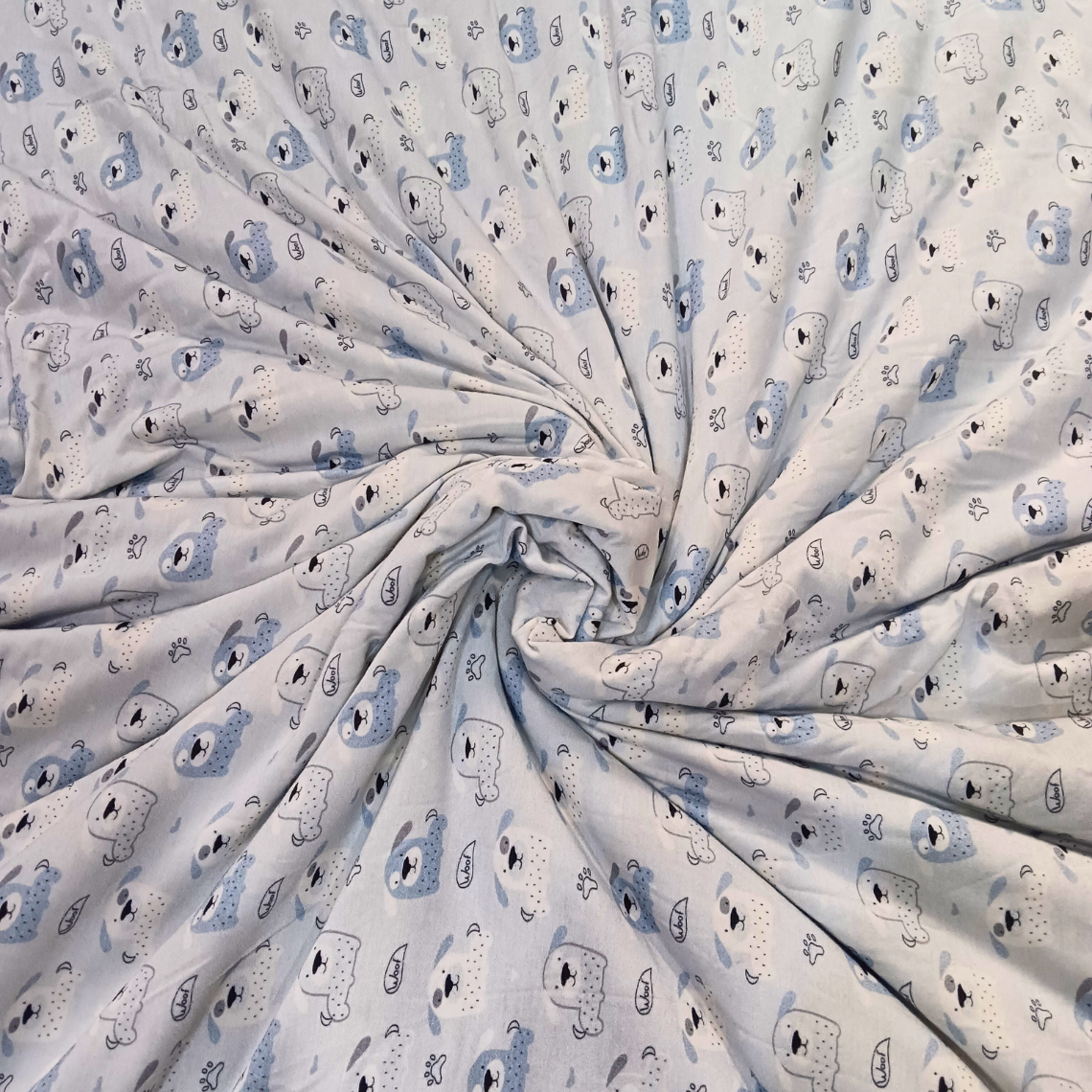 Soft bamboo lycra knit fabric with blue baby animal digital print