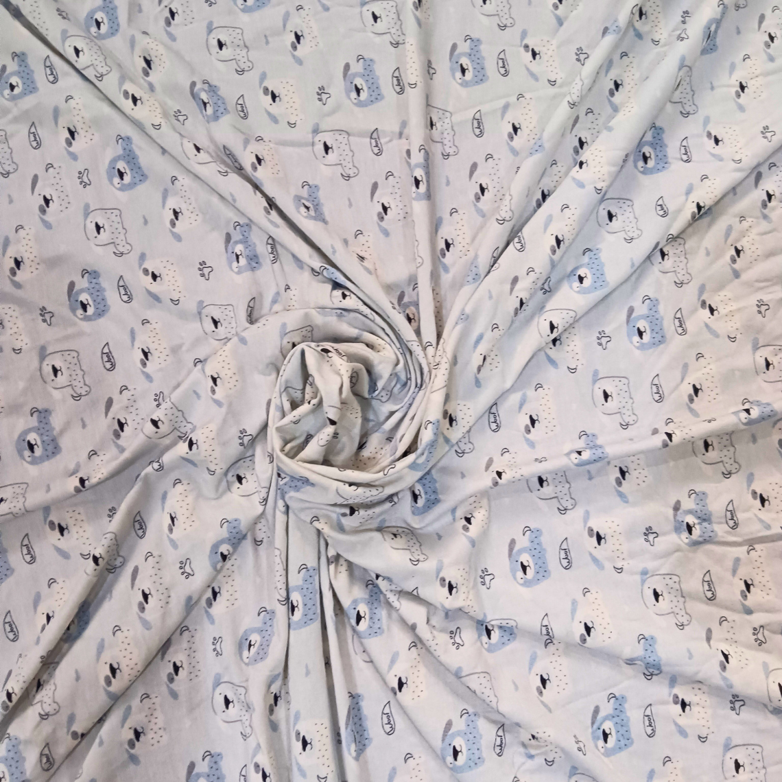 Soft bamboo lycra knit fabric with blue baby animal digital print