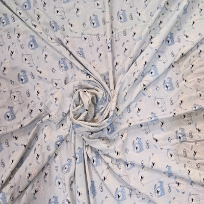 Soft bamboo lycra knit fabric with blue baby animal digital print