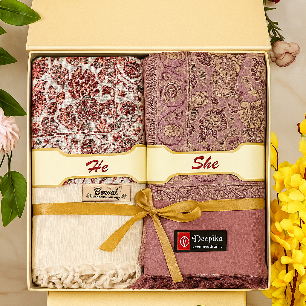 He & She Premium Acrylic Stole Gift Box – Royal Purple & White Edition | Private Labeling Available