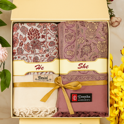 He & She Premium Acrylic Stole Gift Box – Royal Purple & White Edition | Private Labeling Available