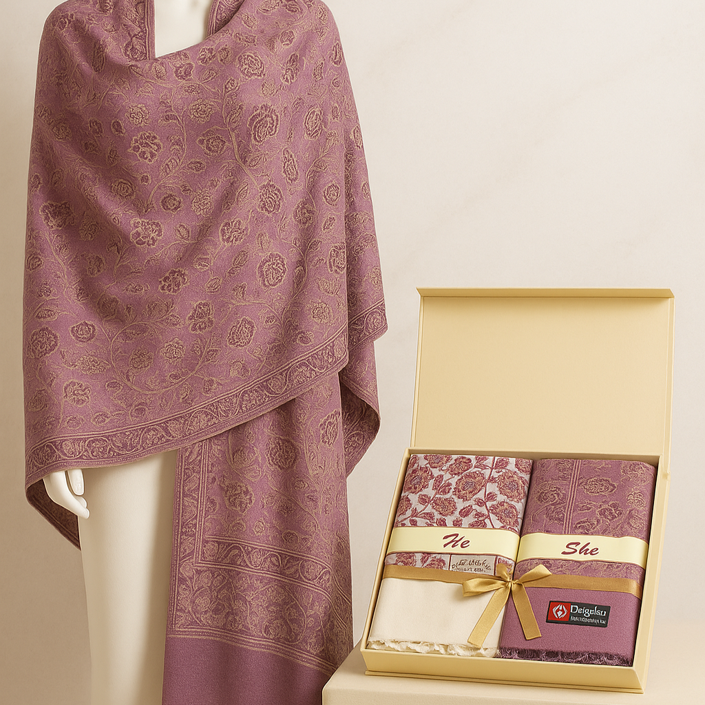 He & She Premium Acrylic Stole Gift Box – Royal Purple & White Edition | Private Labeling Available