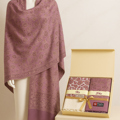 He & She Premium Acrylic Stole Gift Box – Royal Purple & White Edition | Private Labeling Available