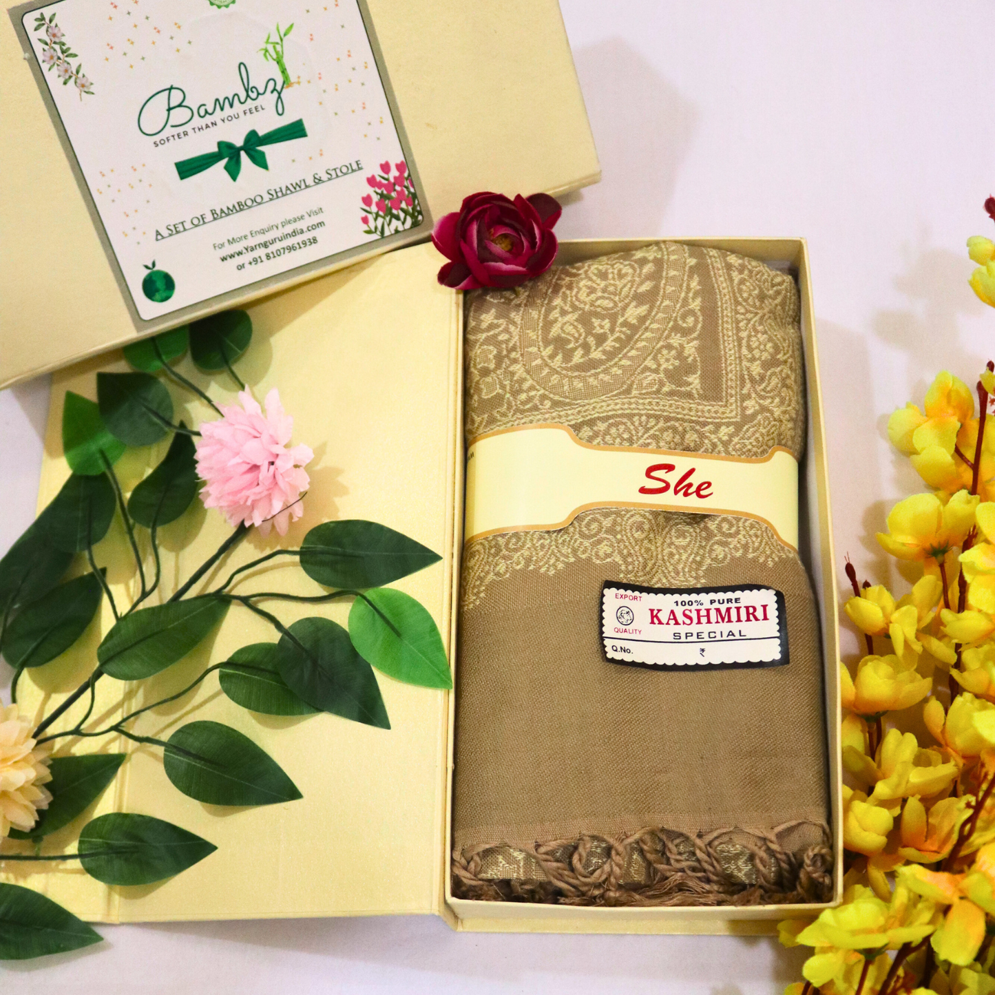 Kashmiri Special Acrylic Stole – Elegant Beige Soft & Warm Shawl for Women | Made in India