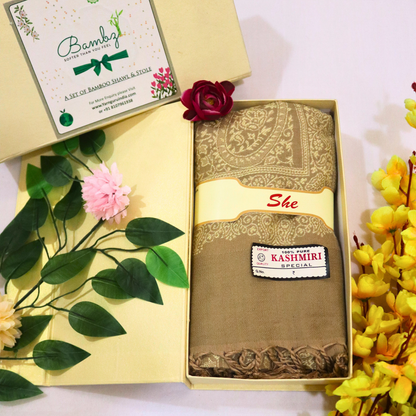 Kashmiri Special Acrylic Stole – Elegant Beige Soft & Warm Shawl for Women | Made in India