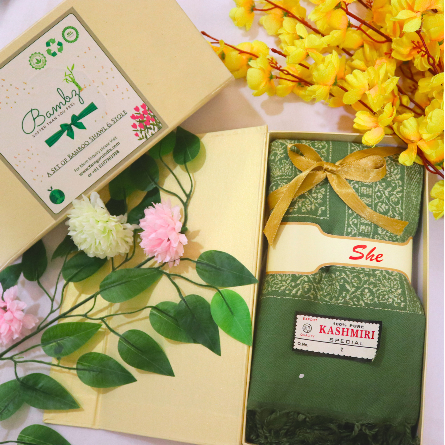 Kashmiri Special Acrylic Stole – Elegant Green Soft & Warm Shawl for Women | Made in India