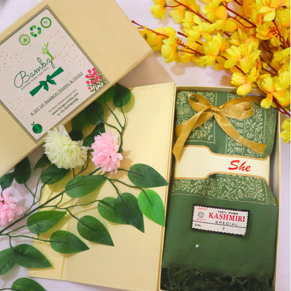 Kashmiri Special Acrylic Stole – Elegant Green Soft & Warm Shawl for Women | Made in India