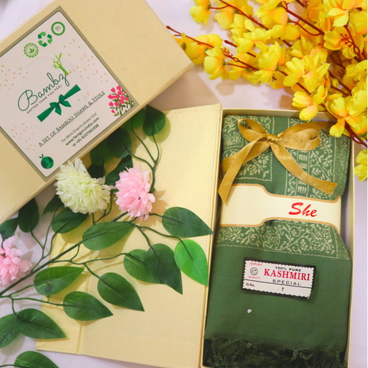 Kashmiri Special Acrylic Stole – Elegant Green Soft & Warm Shawl for Women | Made in India